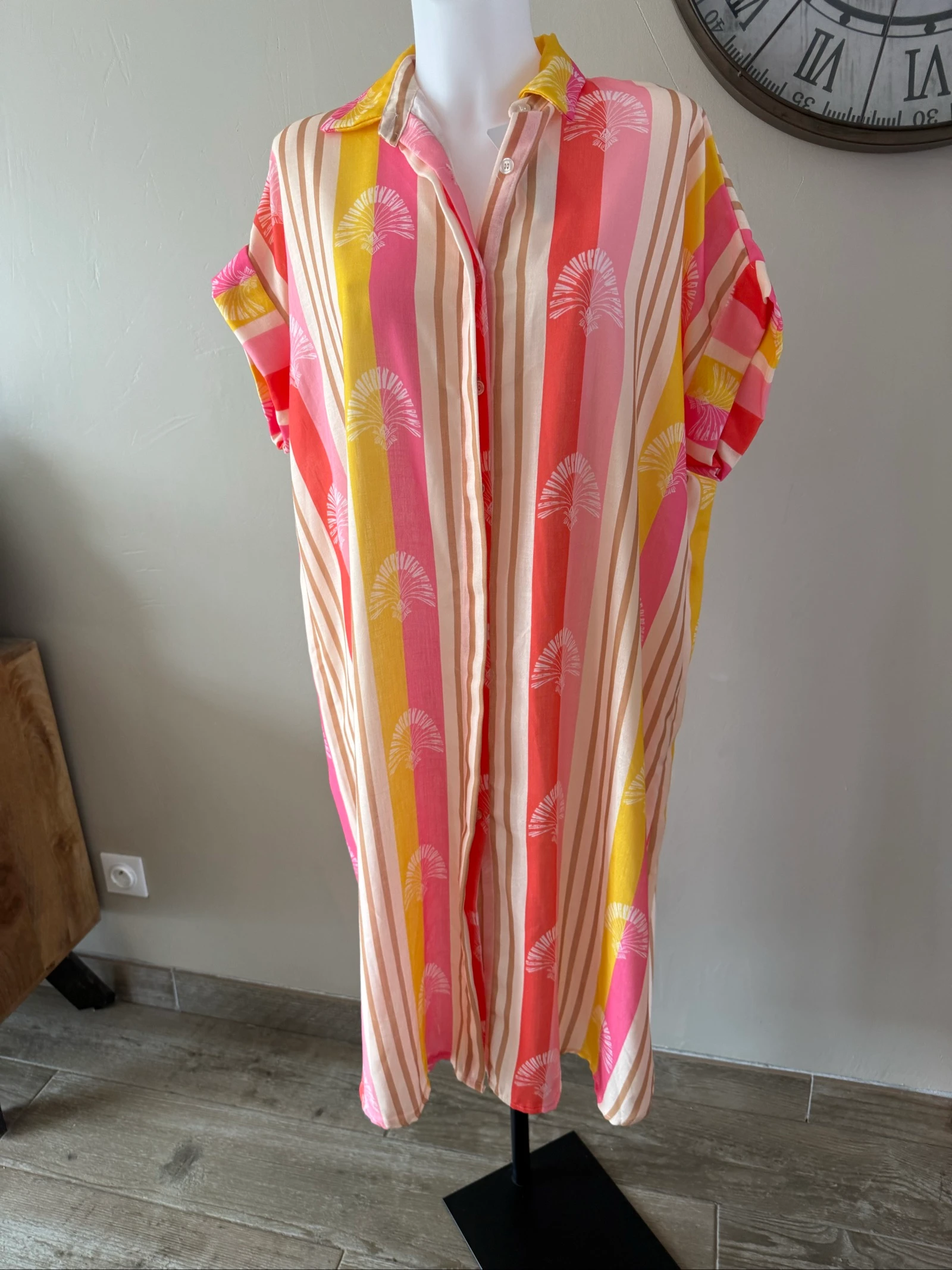 Robe chemise oversize Made in Italy rayée tendance – Taille 40 à 48